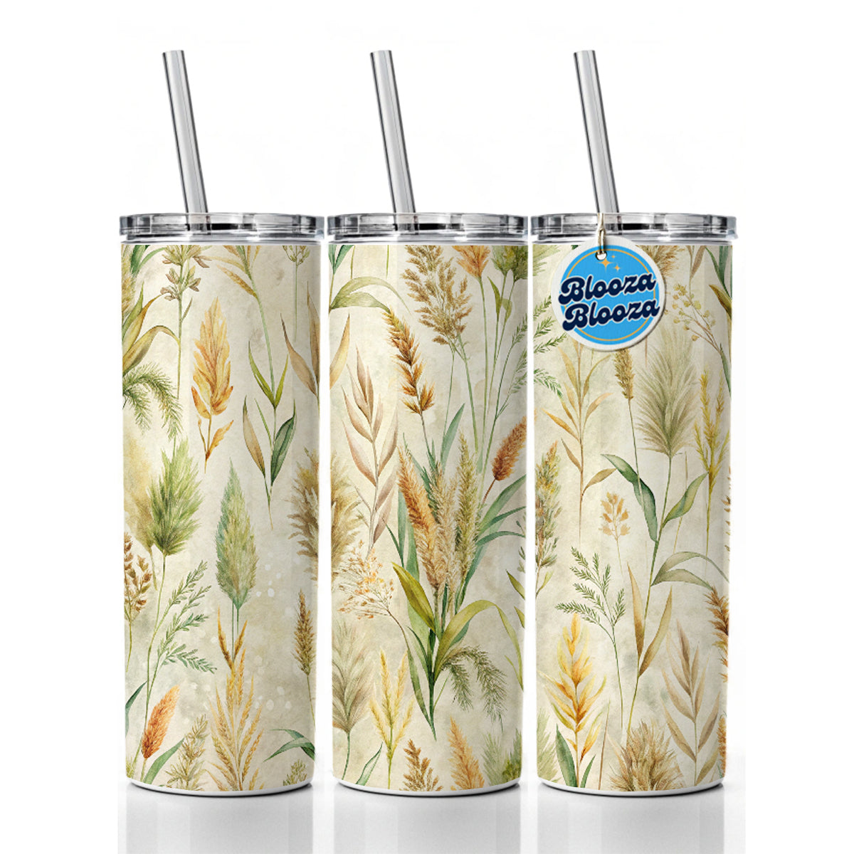Wild Grasses Background Skinny Tumbler 20oz with Straw Insulated Water Bottle Gift