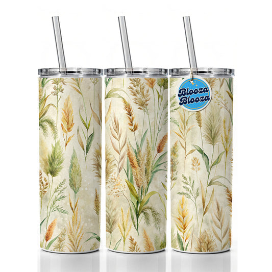 Wild Grasses Background Skinny Tumbler 20oz with Straw Insulated Water Bottle Gift