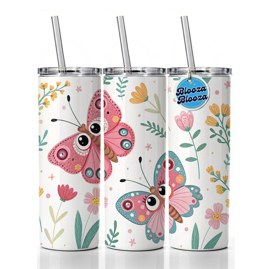 Adorable Butterflies Skinny Tumbler 20oz with Straw Insulated Water Bottle Gift
