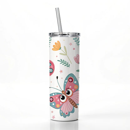 Adorable Butterflies Skinny Tumbler 20oz with Straw Insulated Water Bottle Gift