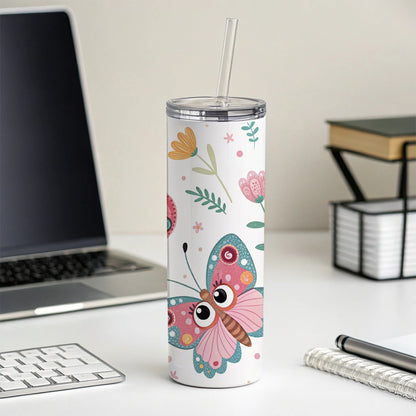 Adorable Butterflies Skinny Tumbler 20oz with Straw Insulated Water Bottle Gift