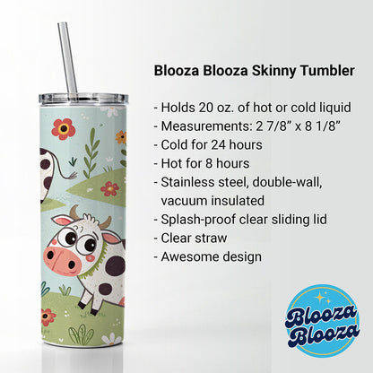 Adorable Dairy Cows Skinny Tumbler 20oz with Straw Insulated Water Bottle Gift