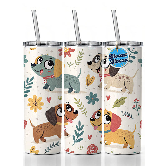 Adorable Dogs Skinny Tumbler 20oz with Straw Insulated Water Bottle Gift
