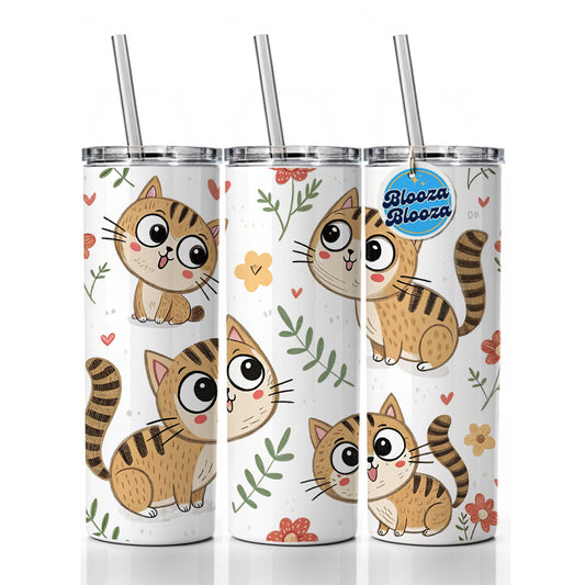 Adorable Tabby Cats Skinny Tumbler 20oz with Straw Insulated Water Bottle Gift