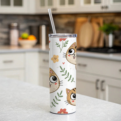 Adorable Tabby Cats Skinny Tumbler 20oz with Straw Insulated Water Bottle Gift
