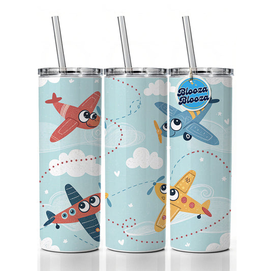 Airplanes Cute Cartoon Skinny Tumbler 20oz with Straw Insulated Water Bottle Gift
