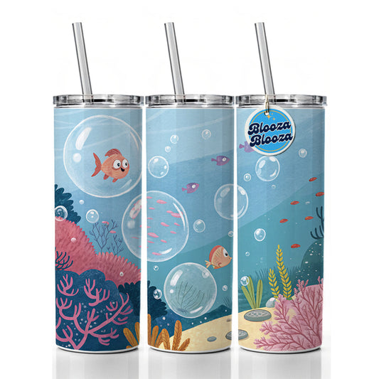 Bubbles Under Water Fish Skinny Tumbler 20oz with Straw Insulated Water Bottle Gift