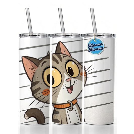 Cat Mug Shot Skinny Tumbler 20oz with Straw Insulated Water Bottle Gift