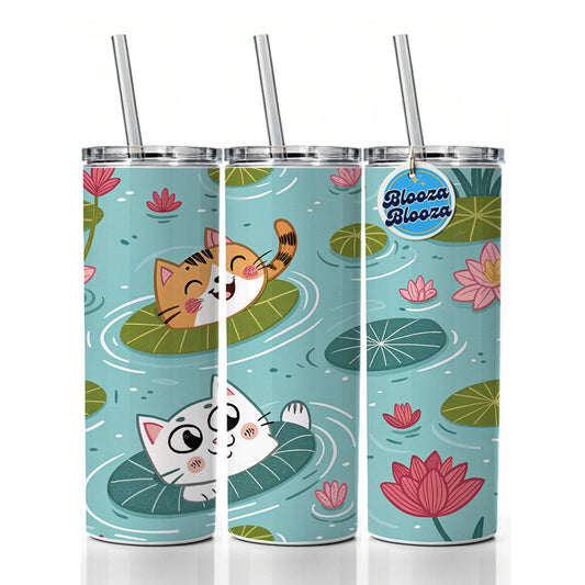 Cats Swimming In Pond Skinny Tumbler 20oz with Straw Insulated Water Bottle Gift