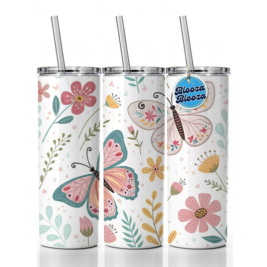 Cute Butterflies Pastel Skinny Tumbler 20oz with Straw Insulated Water Bottle Gift