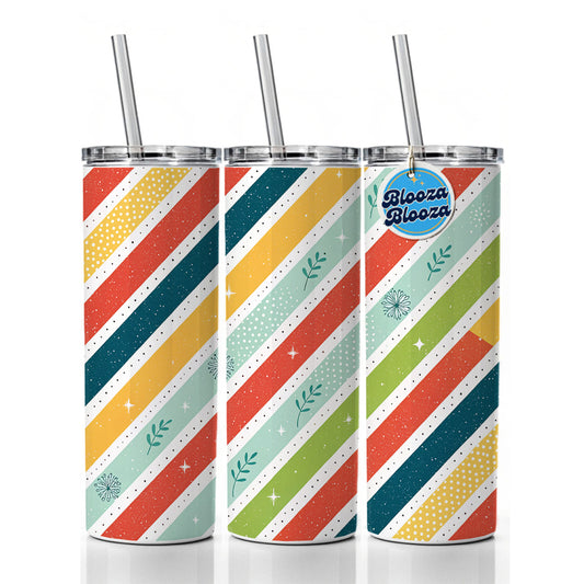Cute Diagonal Stripes Skinny Tumbler 20oz with Straw Insulated Water Bottle Gift