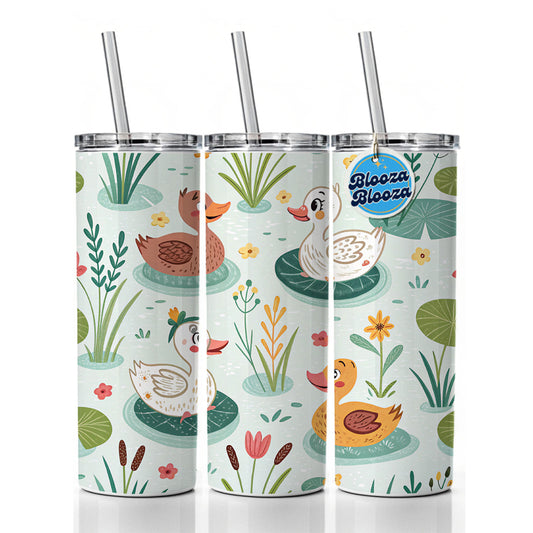 Cute Ducks In Pond Skinny Tumbler 20oz with Straw Insulated Water Bottle Gift