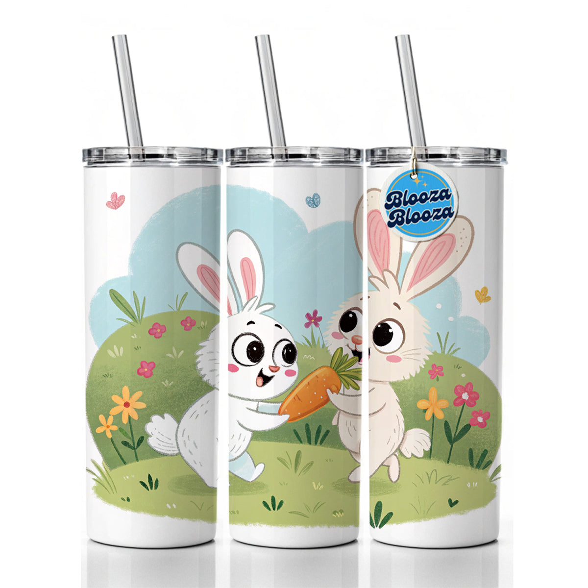 Cute Rabbits Bunnies Easter Skinny Tumbler 20oz with Straw Insulated Water Bottle Gift