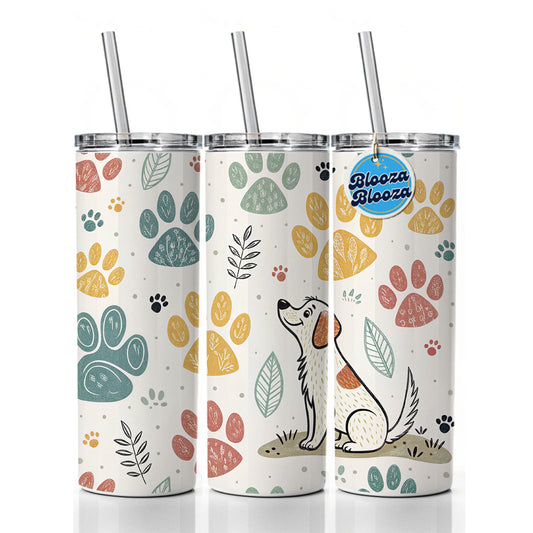 Dog Paw Prints Adorable Skinny Tumbler 20oz with Straw Insulated Water Bottle Gift