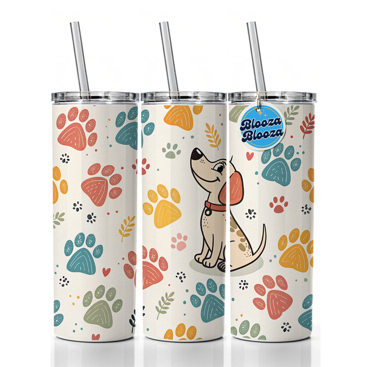 Dog Paw Prints Pastel Skinny Tumbler 20oz with Straw Insulated Water Bottle Gift