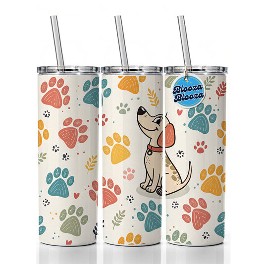 Dog Paw Prints Pastel Skinny Tumbler 20oz with Straw Insulated Water Bottle Gift
