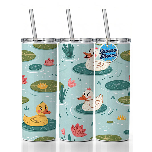 Ducks In Pond Skinny Tumbler 20oz with Straw Insulated Water Bottle Gift