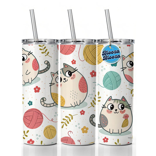 Fat Cats And Yarn Knitting Crochet Skinny Tumbler 20oz with Straw Insulated Water Bottle Gift