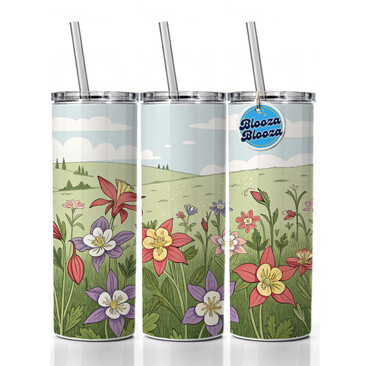 Field Of Columbine Flowers Skinny Tumbler 20oz with Straw Insulated Water Bottle Gift