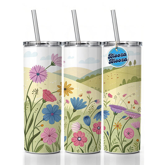 Field Of Corncockle Flowers Skinny Tumbler 20oz with Straw Insulated Water Bottle Gift