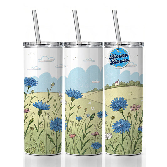 Field Of Cornflowers Flowers Skinny Tumbler 20oz with Straw Insulated Water Bottle Gift