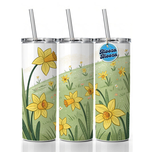 Field Of Daffodils Flowers Skinny Tumbler 20oz with Straw Insulated Water Bottle Gift