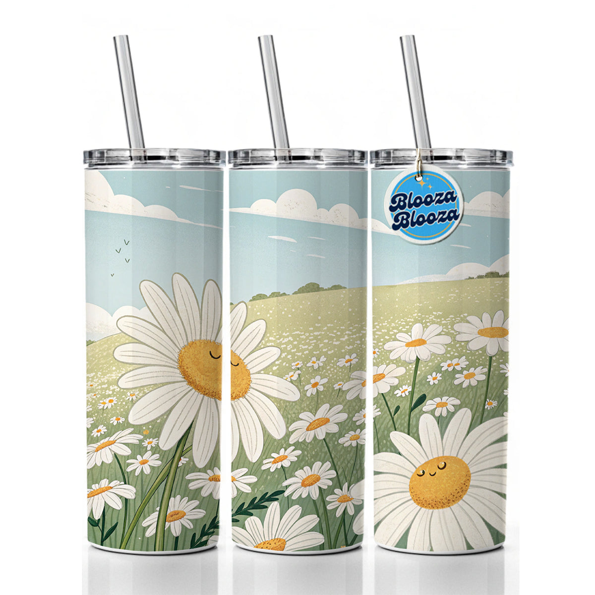 Field Of Daisies Daisy Flowers Skinny Tumbler 20oz with Straw Insulated Water Bottle Gift