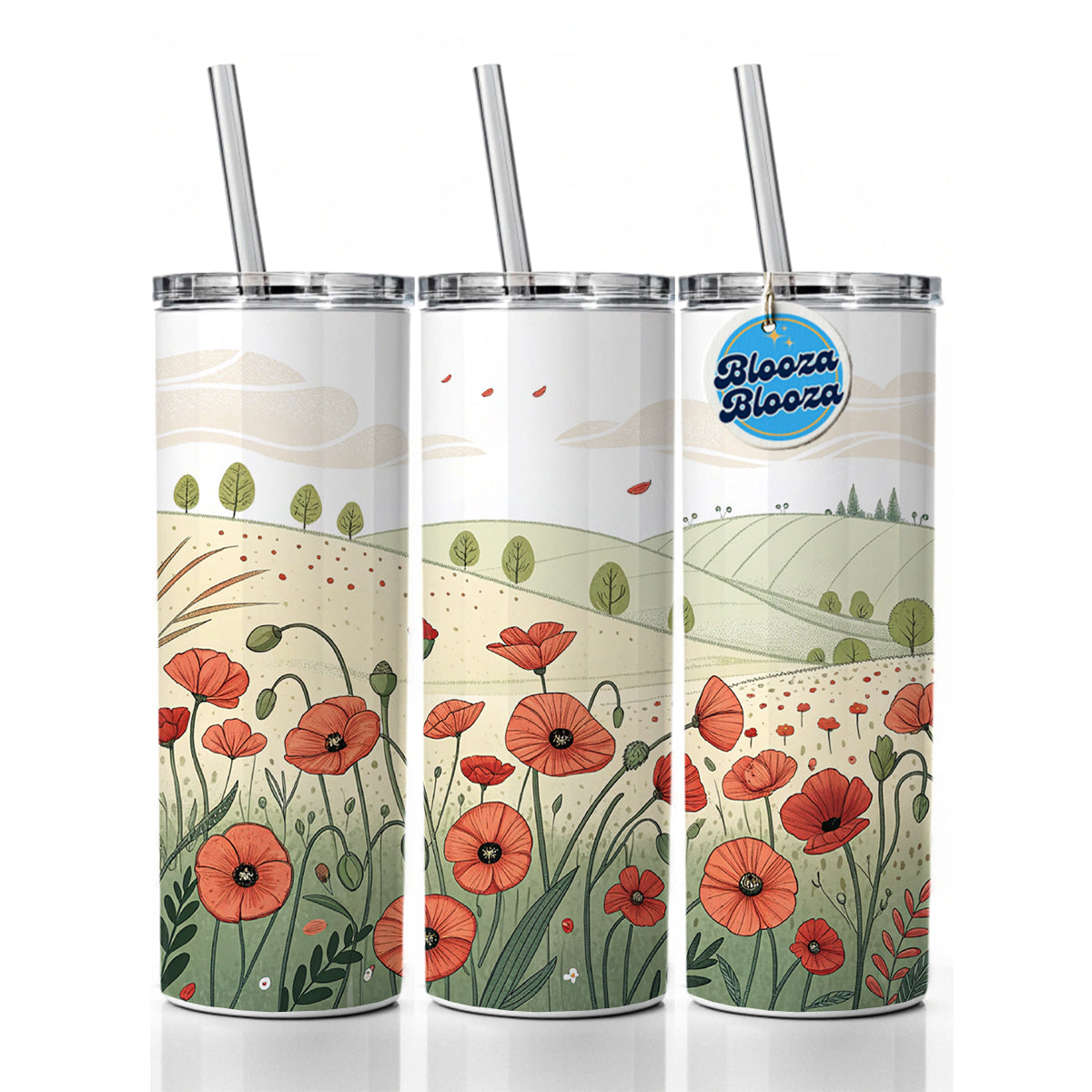 Field Of Poppies Poppy Flowers Skinny Tumbler 20oz with Straw Insulated Water Bottle Gift