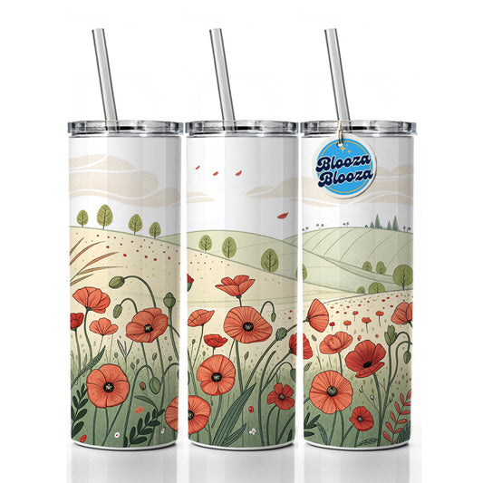Field Of Poppies Poppy Flowers Skinny Tumbler 20oz with Straw Insulated Water Bottle Gift