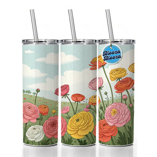 Field Of Ranunculus Flowers Skinny Tumbler 20oz with Straw Insulated Water Bottle Gift