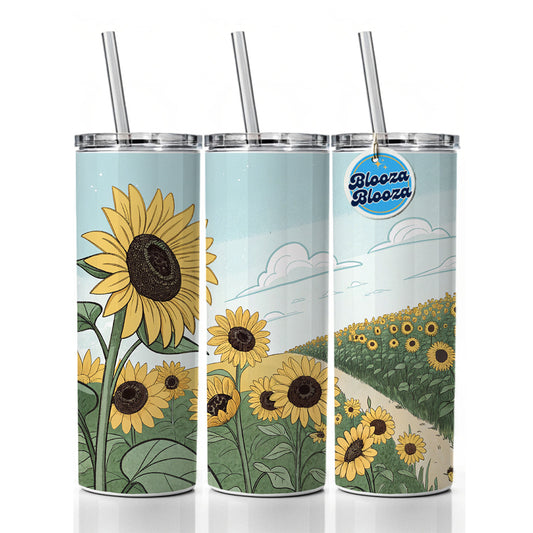 Field Of Sunflowers Flowers Skinny Tumbler 20oz with Straw Insulated Water Bottle Gift