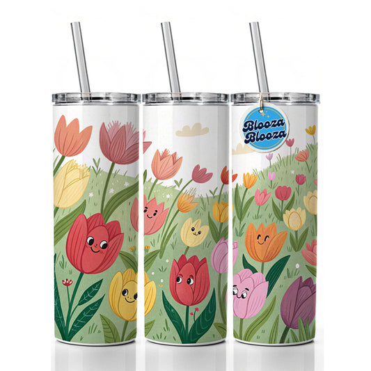 Field Of Tulips Flowers Skinny Tumbler 20oz with Straw Insulated Water Bottle Gift