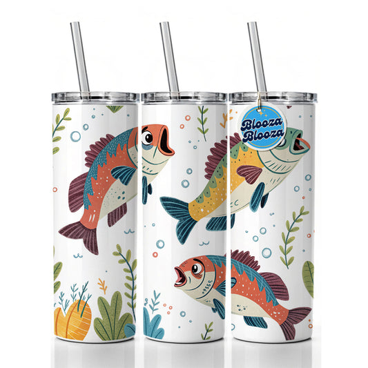 Fish Fishing Cute Cartoon Skinny Tumbler 20oz with Straw Insulated Water Bottle Gift