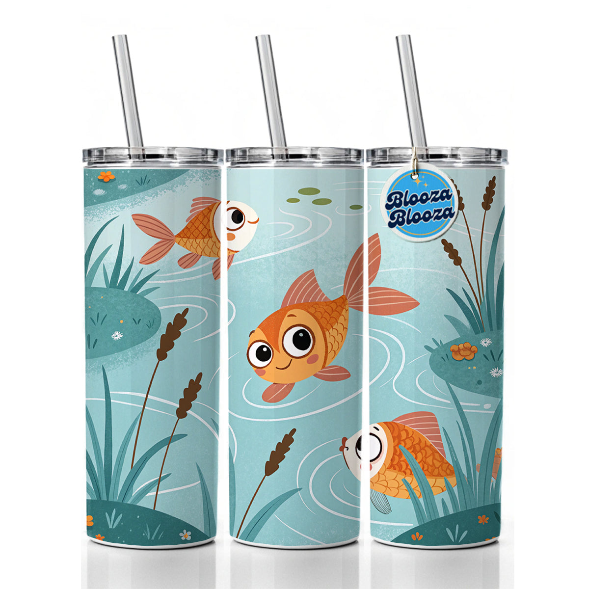 Gold Fish Swimming In Pond Skinny Tumbler 20oz with Straw Insulated Water Bottle Gift