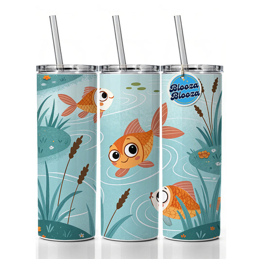 Gold Fish Swimming In Pond Skinny Tumbler 20oz with Straw Insulated Water Bottle Gift