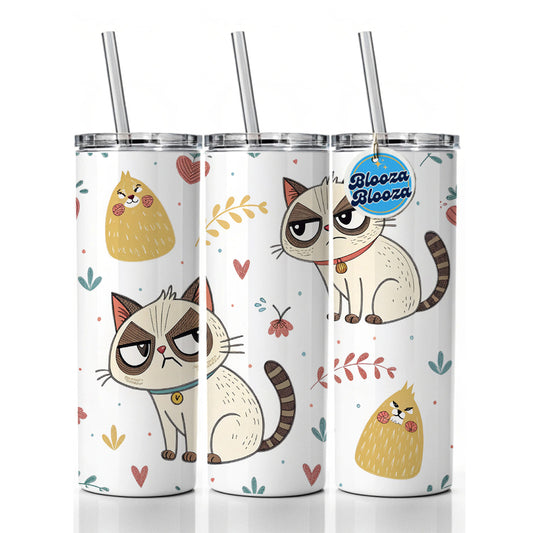 Grumpy Persian Kitties Cats Skinny Tumbler 20oz with Straw Insulated Water Bottle Gift