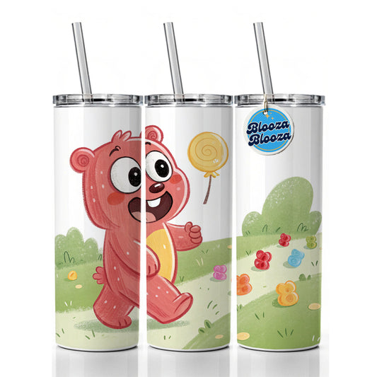 Gummi Bear Walking Skinny Tumbler 20oz with Straw Insulated Water Bottle Gift
