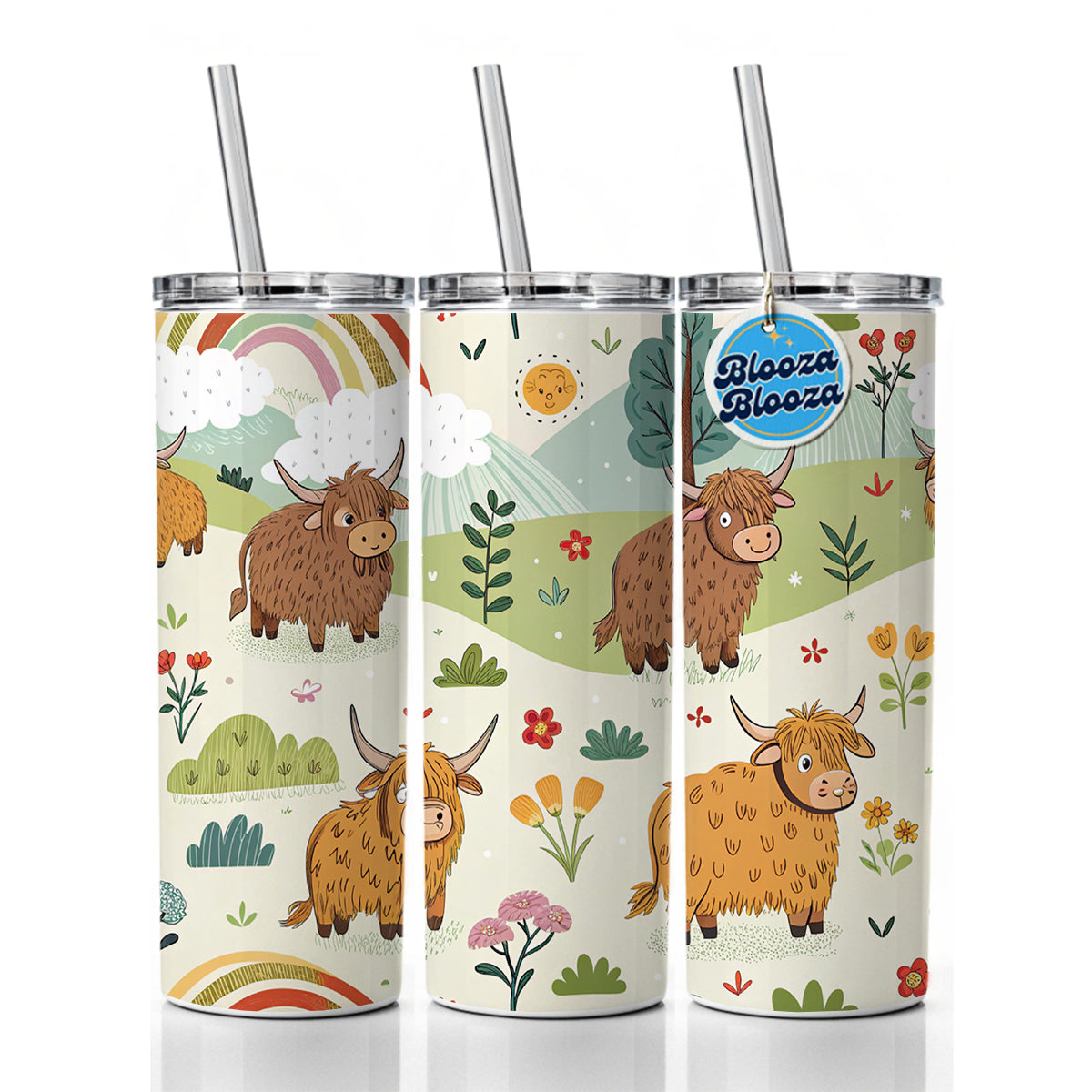 Highland Cows Scattered Skinny Tumbler 20oz with Straw Insulated Water Bottle Gift
