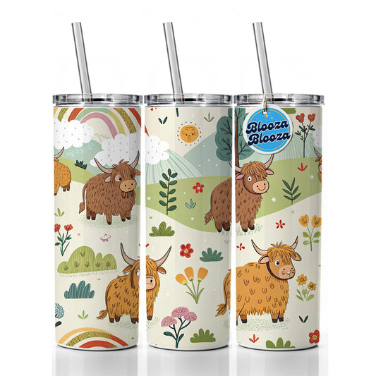 Highland Cows Scattered Skinny Tumbler 20oz with Straw Insulated Water Bottle Gift