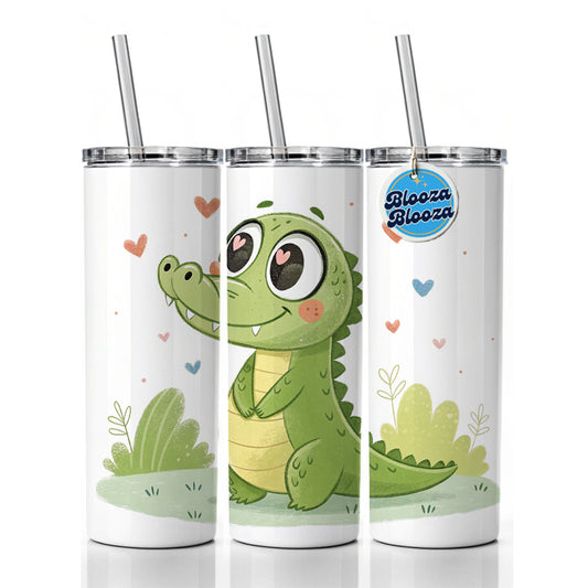 Kawaii Alligator Crocodile Love Hearts Skinny Tumbler 20oz with Straw Insulated Water Bottle Gift