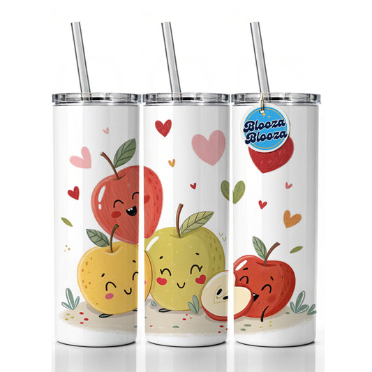 Kawaii Apples And Hearts Skinny Tumbler 20oz with Straw Insulated Water Bottle Gift