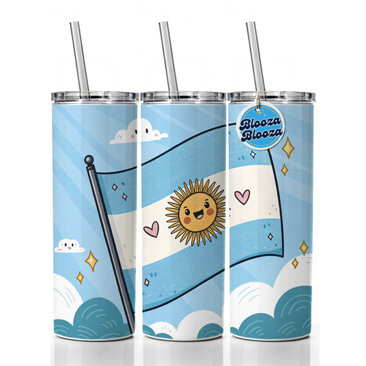 Kawaii Argentina Flag Skinny Tumbler 20oz with Straw Insulated Water Bottle Gift