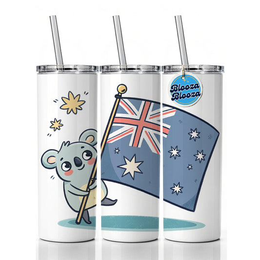 Kawaii Australian Flag Skinny Tumbler 20oz with Straw Insulated Water Bottle Gift