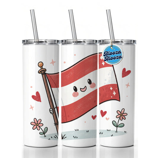 Kawaii Austrian Flag Skinny Tumbler 20oz with Straw Insulated Water Bottle Gift