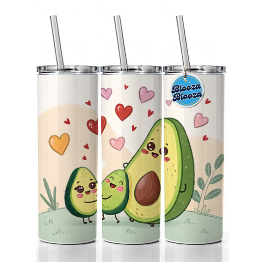 Kawaii Avocadoes And Hearts Skinny Tumbler 20oz with Straw Insulated Water Bottle Gift