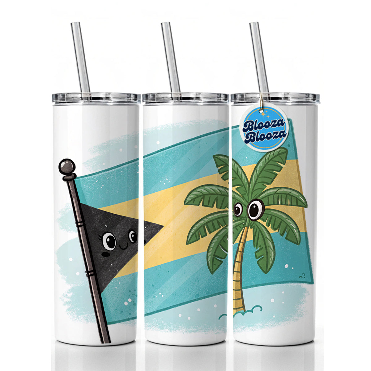 Kawaii Bahamas Flag Skinny Tumbler 20oz with Straw Insulated Water Bottle Gift