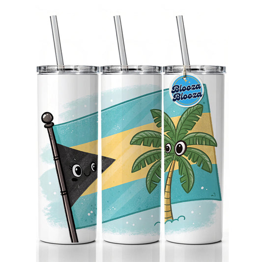 Kawaii Bahamas Flag Skinny Tumbler 20oz with Straw Insulated Water Bottle Gift