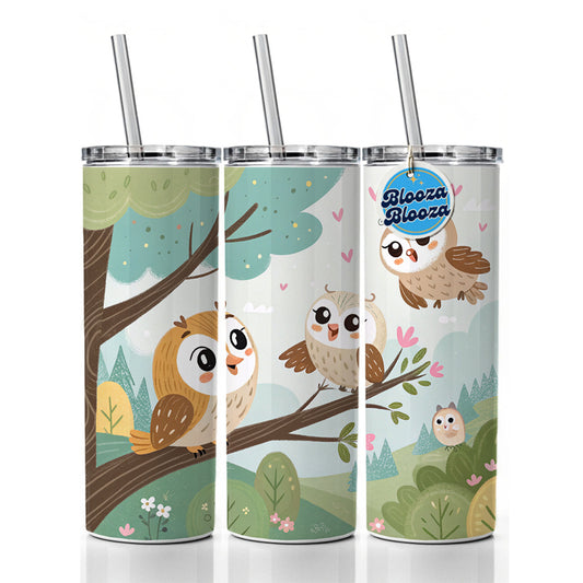 Kawaii Barn Owls Skinny Tumbler 20oz with Straw Insulated Water Bottle Gift