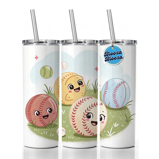 Kawaii Baseballs Skinny Tumbler 20oz with Straw Insulated Water Bottle Gift