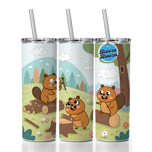 Kawaii Beavers Skinny Tumbler 20oz with Straw Insulated Water Bottle Gift